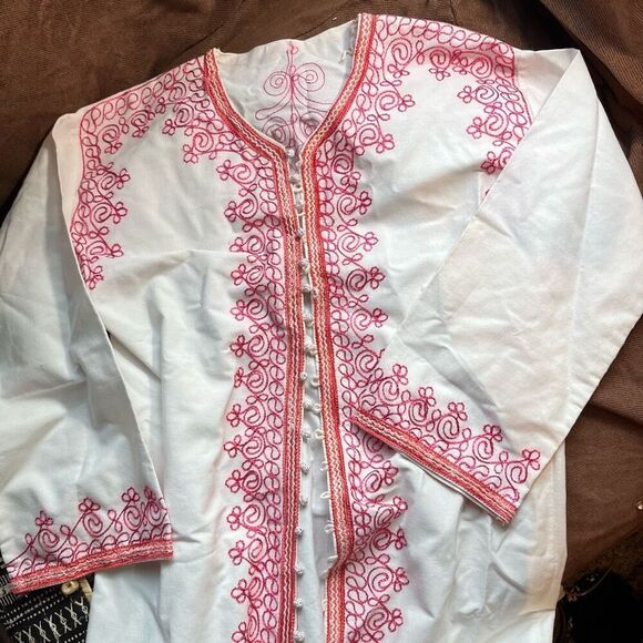 1960s Embroidered Moroccan Caftan Robe Dress Boho Maxi Embroidered - Picture 4 of 12